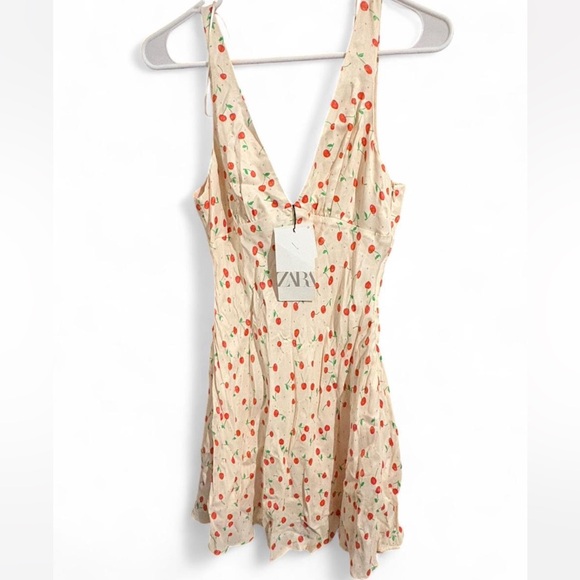 Zara Dresses & Skirts - Zara Cream Cherry Patterned Dress